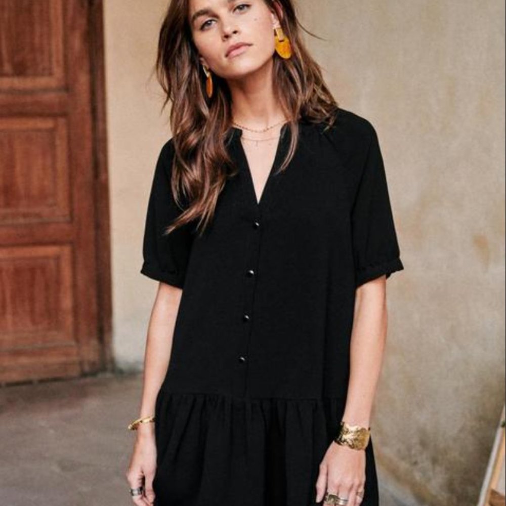 Sezane Lennita Black Mini Dress Size 34 (size 2)